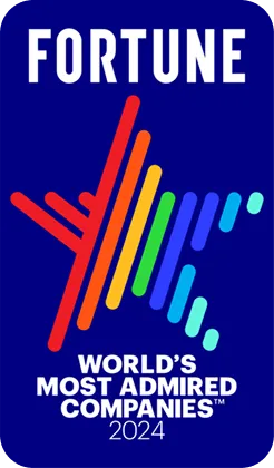 FORTUNE logo with colorful abstract mark and “World’s Most Admired Companies 2024” text on blue background