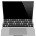 Gray laptop with a black screen, open on a plain white background