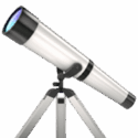 White telescope on a tripod, angled upward with a black eyepiece and blue lens cap.