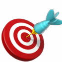 Red-and-white target with a blue dart hitting the bullseye