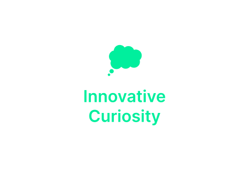 Green thought bubble logo with the words “Innovative Curiosity” on a white background