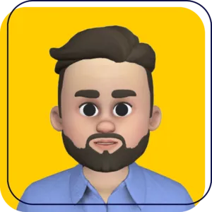 Cartoon avatar with dark hair and beard on a yellow background