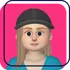 Cartoon avatar with blonde hair and cap on a pink-blue gradient background