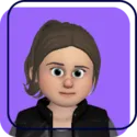 Cartoon avatar with brown hair and a black jacket on a purple gradient background