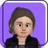 Cartoon avatar with brown hair and a black jacket on a purple gradient background