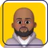 Stylized bald bearded avatar on a yellow background with purple border