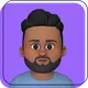 Cartoon avatar with dark hair and beard on a purple background