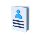 Blue profile card with a person icon and horizontal lines on a white background