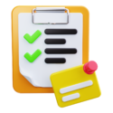 Clipboard with green check marks and a yellow note pinned to it