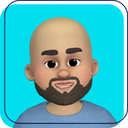 Smiling bald cartoon avatar with beard on a turquoise background