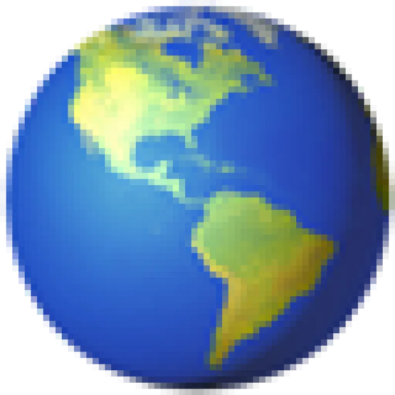 Blue and green globe icon showing Earth with the Americas visible