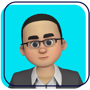 Smiling cartoon bald avatar with beard on a bright blue background