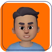 Animated avatar with straight black hair on an orange background, wearing a light pink top.
