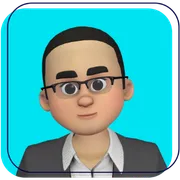 Smiling bald cartoon avatar with beard on a turquoise background