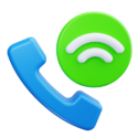 Blue phone handset with green wireless signal icon